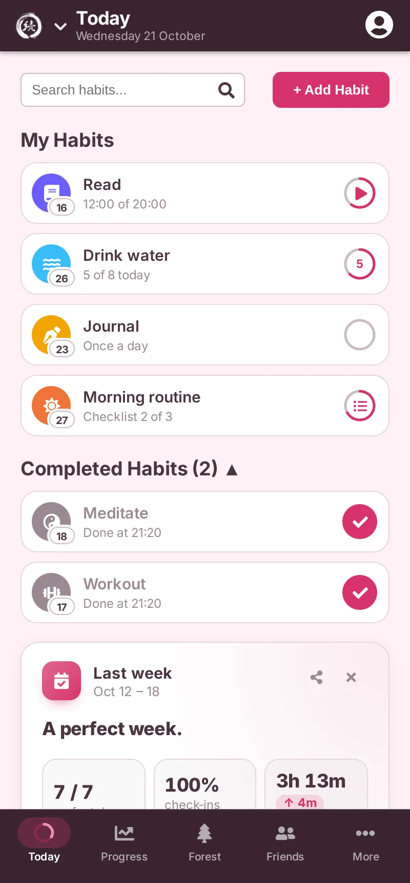 ClassHabits on Android in the Sakura theme, light mode