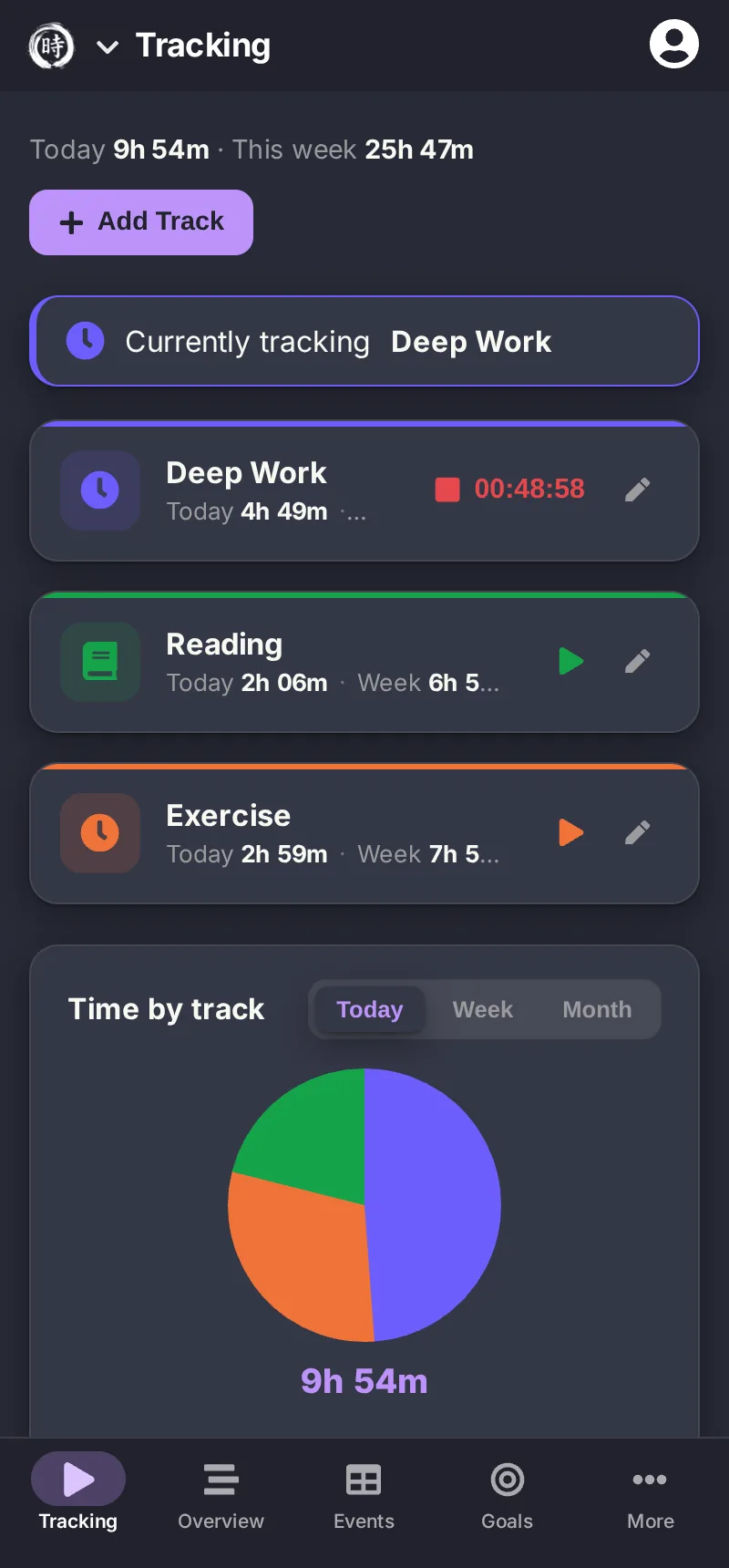 ClassHabits on Android in the Dracula theme, dark mode