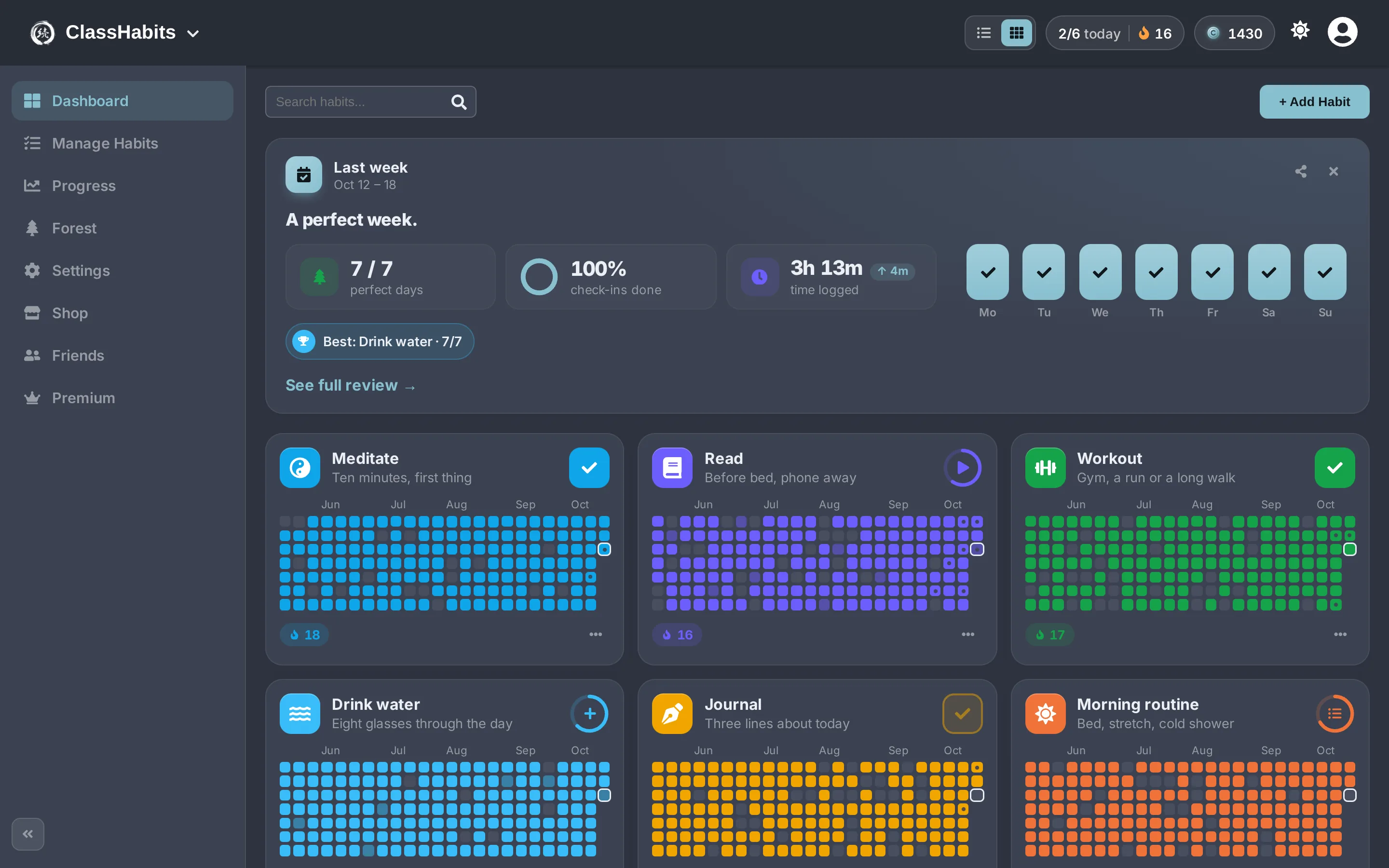 ClassHabits on macOS laptop in the Nord theme, dark mode